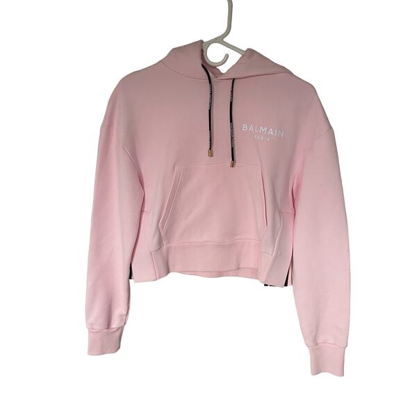 Balmain Women's Pink Hoodie logo-print drawstring size XS NWOT's $1067